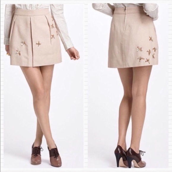 Anthropologie New Leif Notes Bird Sequin Pleated Printed Skirt 6 - Picture 1 of 9